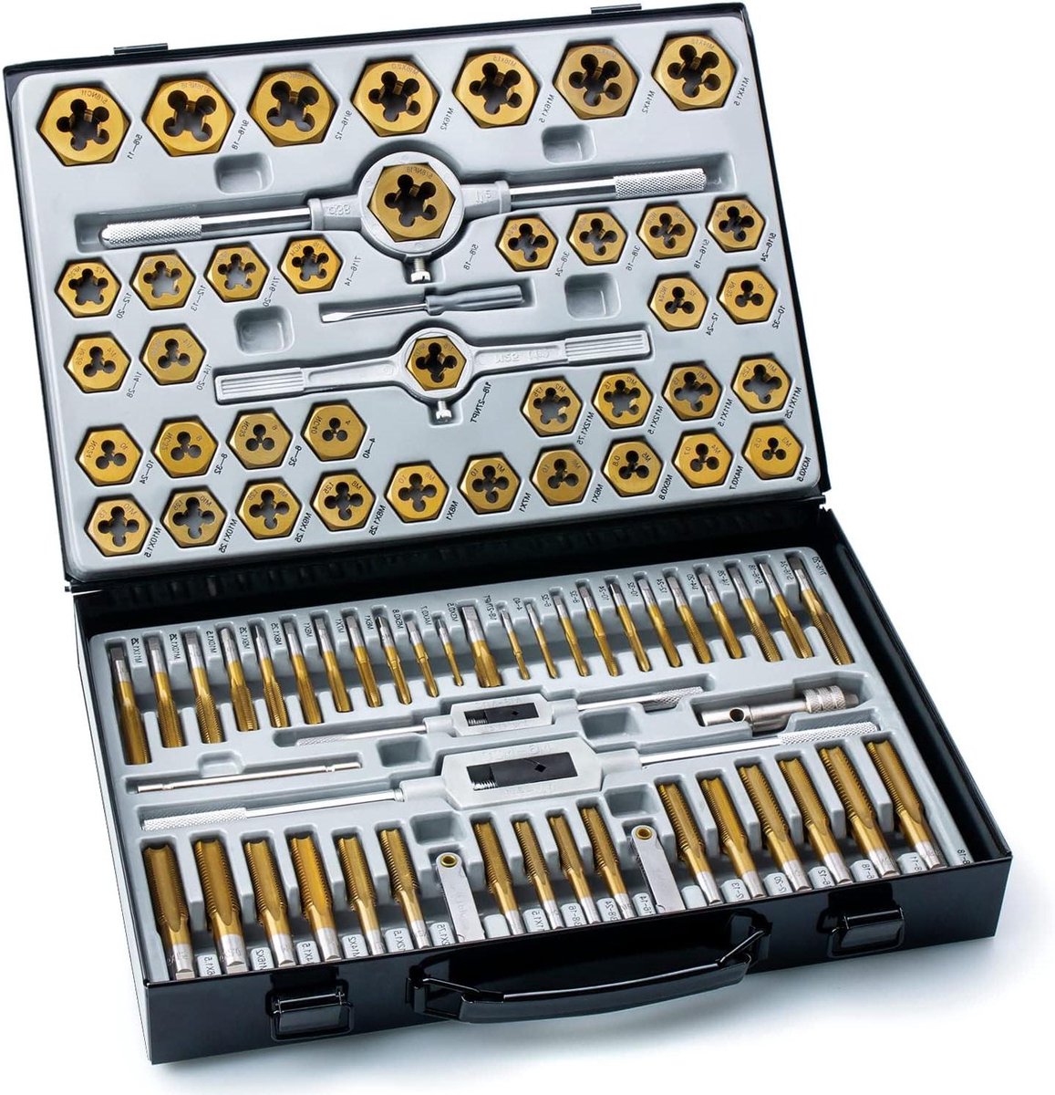 Tap en Die Set - Schroefdraad Frees Set - Maken Schroefdraad - HSS Titanium Coating - 86 Delig - Zilverkleurig