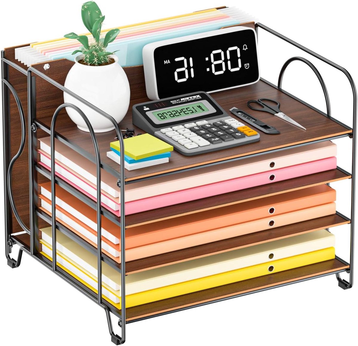 Bureau Organizer - Papierlade Organizer - Documenten Sorteren - Verstelbaar voor A4/Letter - 4 Lagen - Walnoot Bruin