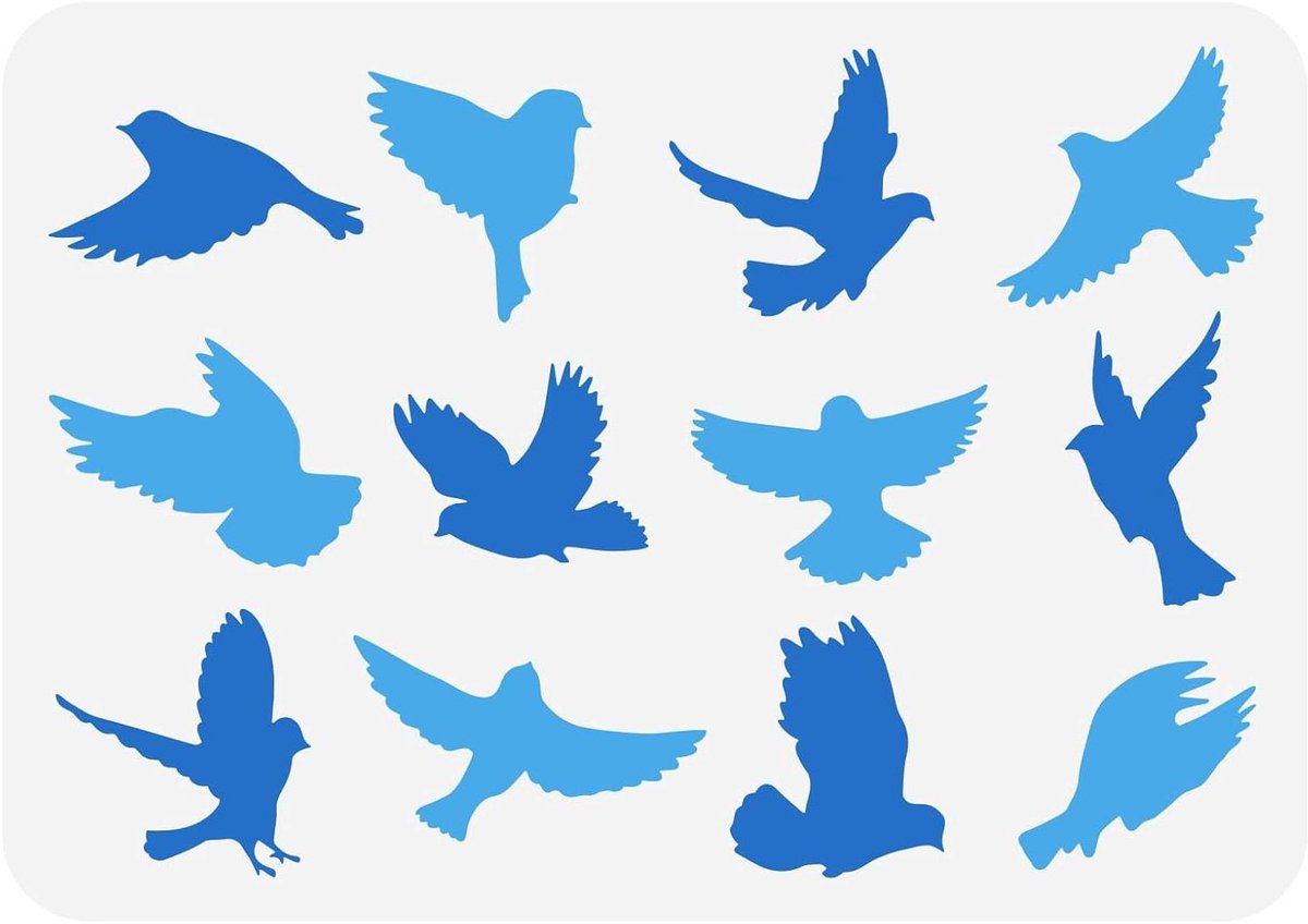 Vogels Schildersjabloon - Tekensjabloon Dier - Muurdecoratie Knutselen - Herbruikbaar PET Materiaal - 21 x 297 cm - Wit