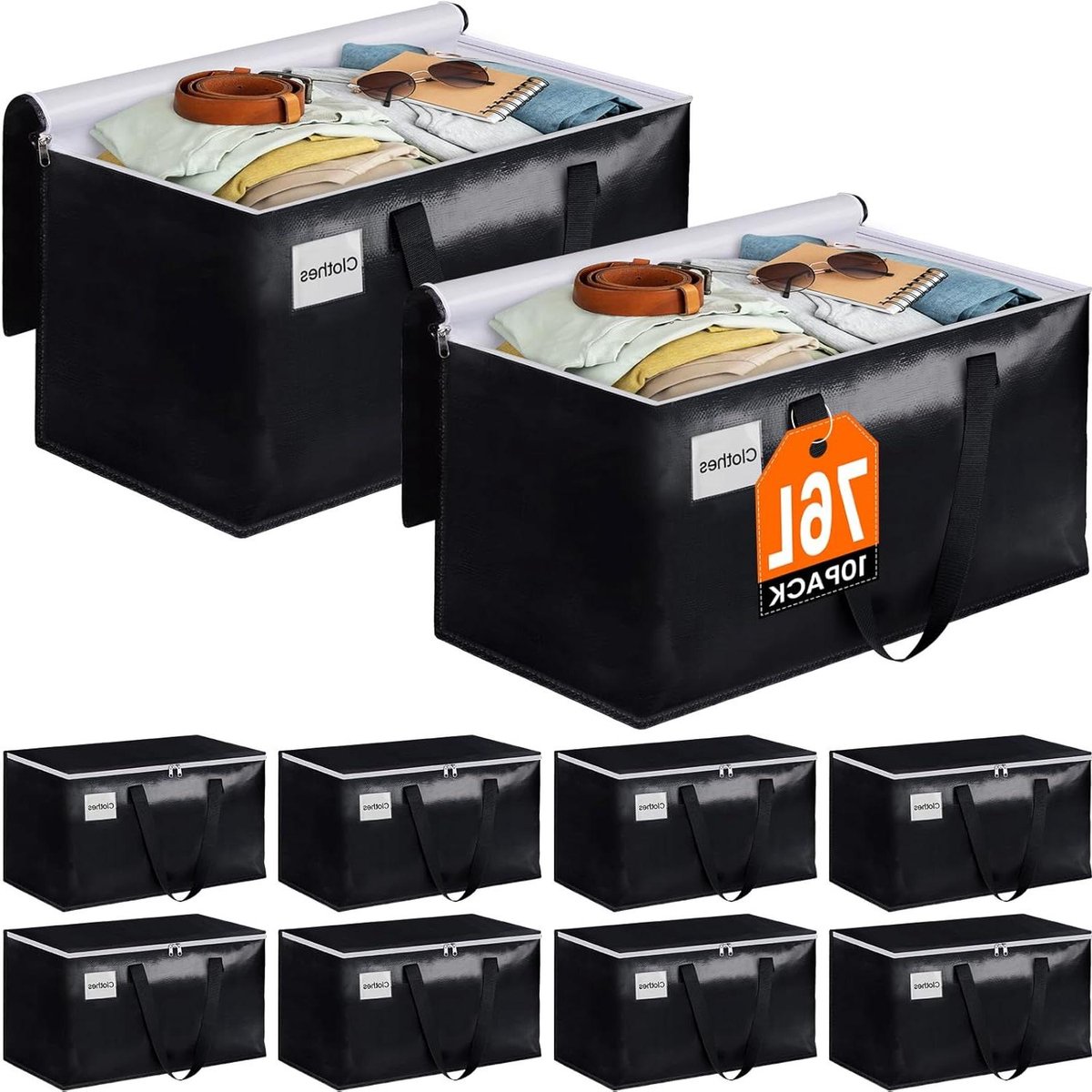 Verhuiszakken - Opbergzakken Verhuisdozen - Verhuizen en Opslaan - Waterdicht en Stevige Handgrepen - 76 Liter (10 stuks) - Zwart