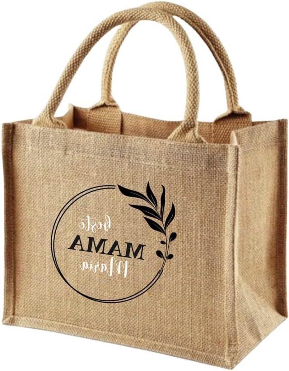 Jute tas - Cadeautas Geschenktas - Cadeau geven - Bedrukt met 'Beste Mama' - 26 x 22 x 14 cm