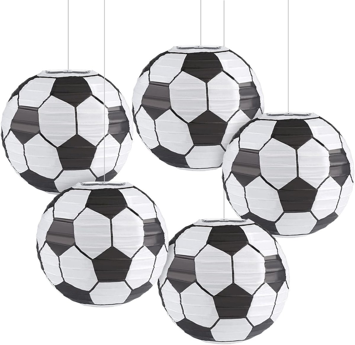 Voetbal Lantaarns van Papier 30.5 cm - Hangdecoratie voor Kinderfeestje en Wereldkampioenschap - Set van 5 Stuks voor Feestelijke Versiering