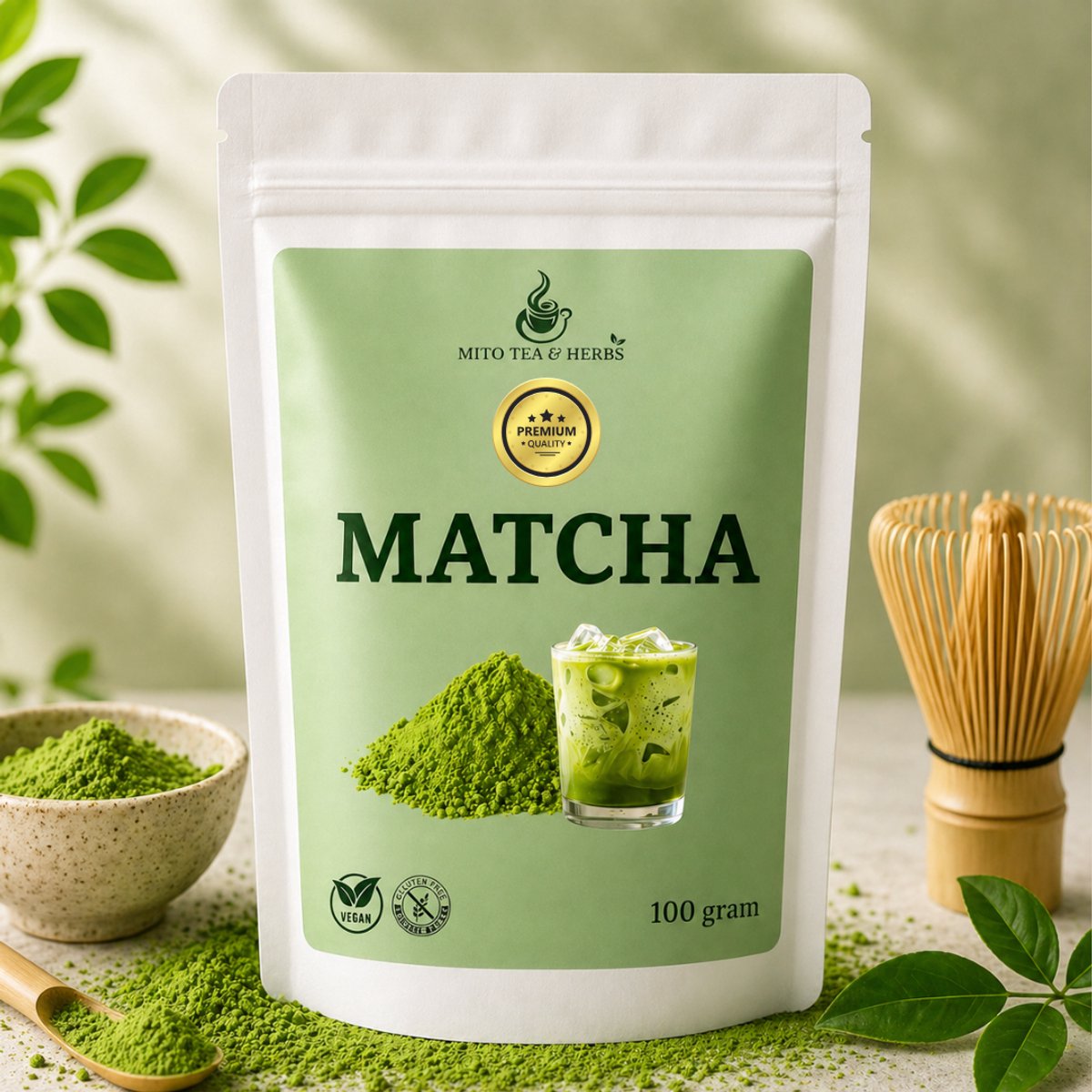 Mito Matcha Thee - 100 gram - Rijk aan Antioxidanten - Matcha Poeder - Groene thee - Matcha thee - Matcha Latte - ECO verpakking