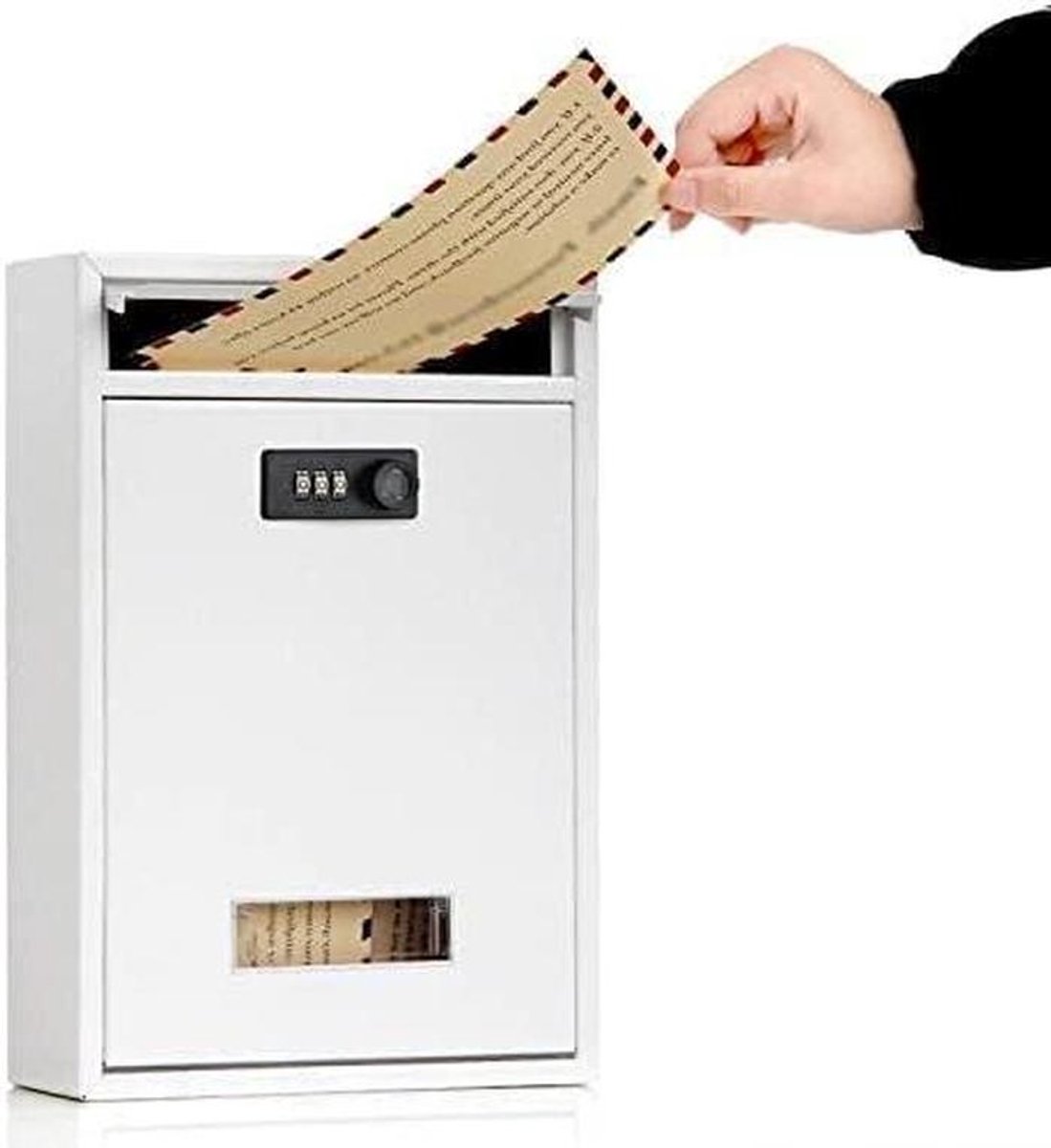 Afsluitbare Brievenbus - Postdoos met slot - Veilig post ontvangen - Combinatieslot - 32x21x8.5cm - Zwart