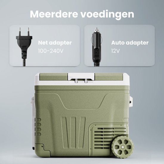 Auronic Compressor Koelbox Elektrisch 12V en 240 volt - Dual Zone - 45L - Met Wielen en Hendel- Groen van Merkloos — afbeelding 5