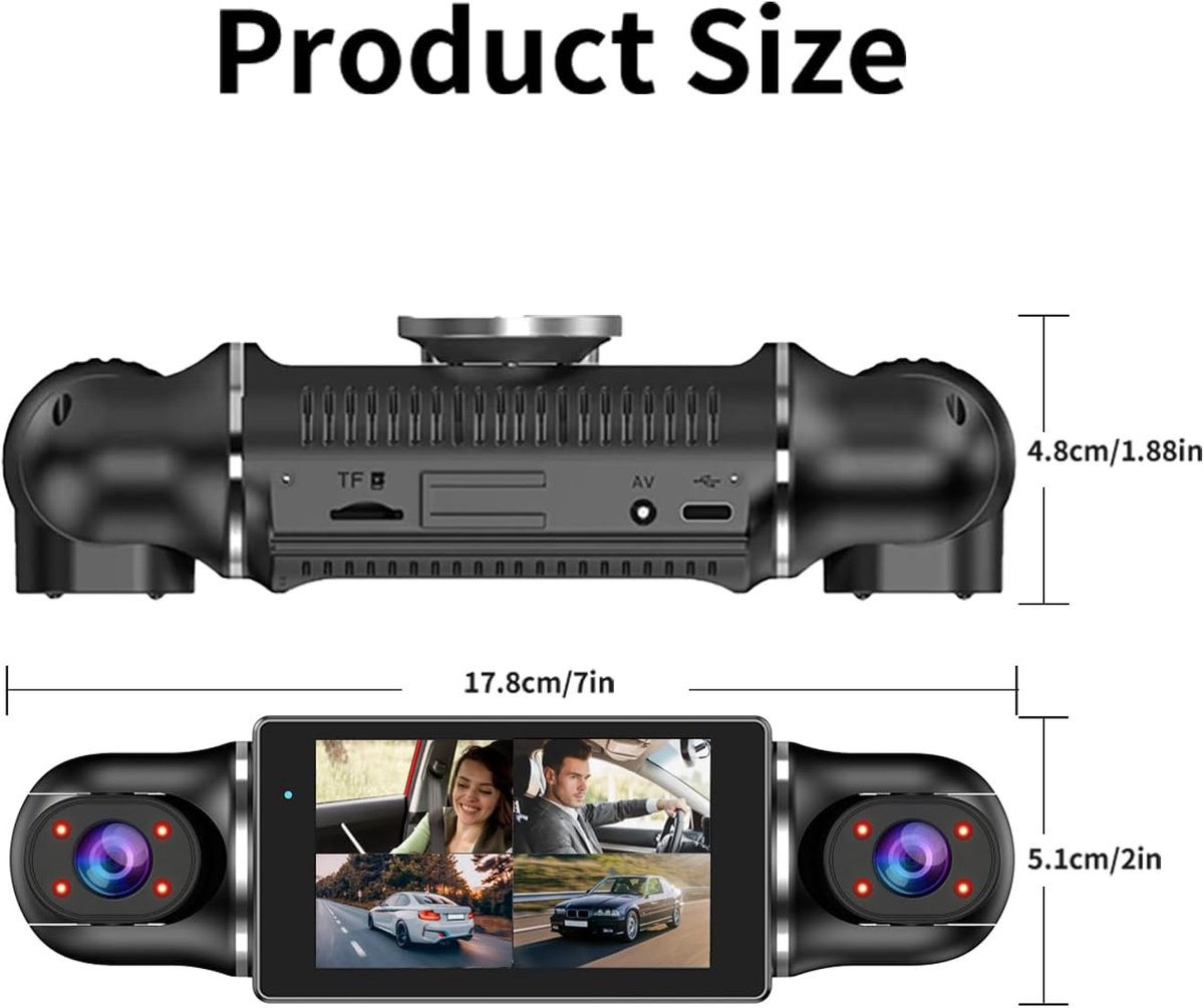 Dashcam - Dashcam voor auto - Dashcam voor auto voor en achter - 360° - 8 IR-lampen Nachtzicht - WiFi, GPS, G-sensor - 24/7 Parkeermodus – foto 5