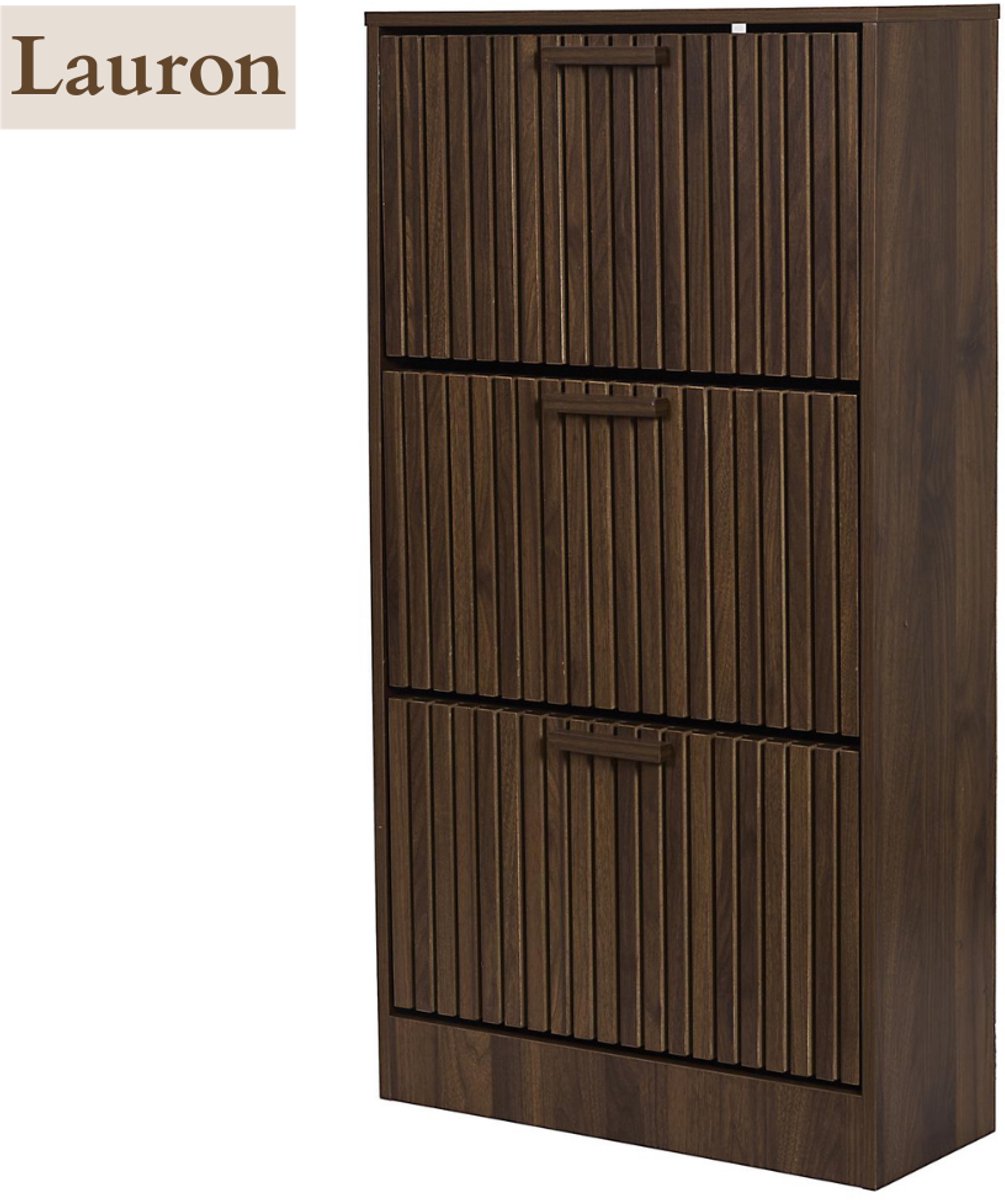 MISOU Schoenenkast - met 3 - Lades - Schoenen - Opbergsysteem -Walnoot Bruin - Schoenenrek - Hal organizer - 12 paar - LAURON