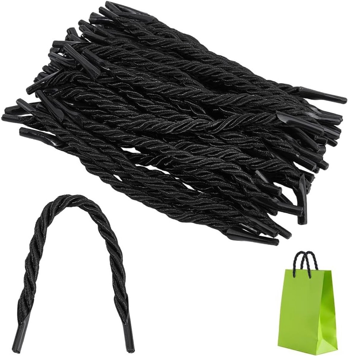 200 stuks gedraaide geschenkzaktouw, gevlochten touw met handgreep en plastic uiteinden voor decoratie, cadeauverpakking en feestelijke gelegenheden zoals Kerstmis en Thanksgiving