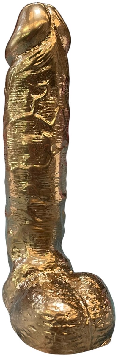 Handbeschilderde Piemelkunst van Keramiek Gips – Uniek Kunstobject – 18,5 cm – Cadeau & Decoratie - glanzend goud