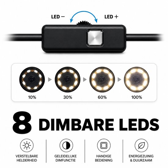 Endoscope - Caméra d'inspection USB - Outillage d'inspection - Tête 8 mm - HD flexible - Câble 5M - waterproof - Siècle des Lumières 8 LED - adapté pour iPhone