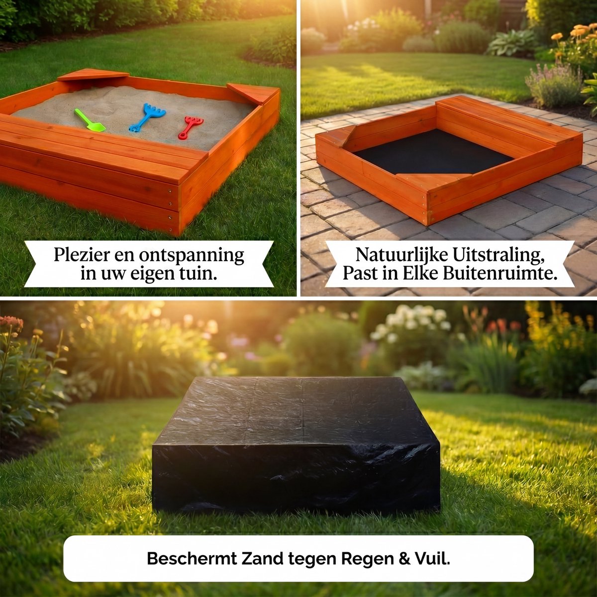Outbee Zandbak - Zandbak met deksel - Hout - Incl. Afdekzeil - Zitplekken Voor Kinderen - 102x96x15cm — afbeelding 5