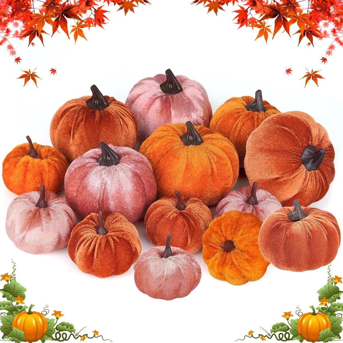 Kunstpompoenen Decoratie - Herfstdecoratie Set - Huis Aankleden - Fluwelen Afwerking - 12 stuks - Oranje