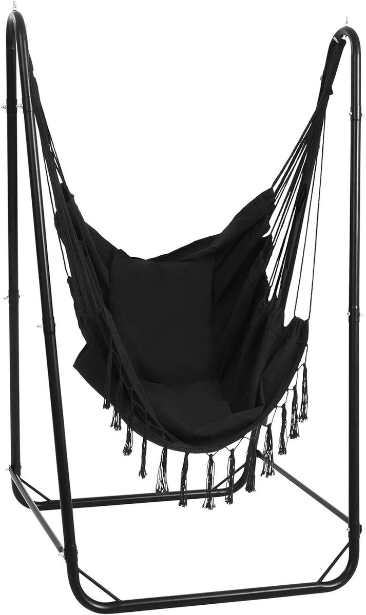 Hangmat Stand - Hangmat Zitting - Ontspannen Buiten - Inclusief Zitting - 220 ponden - Zwart