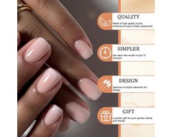 Press On Nails - 24 Stuks - Korte Middellange Vierkante Nagels met Roze Gradient & Glitter - Zachte Gel Nagels voor Vrouwen & Meisjes Manicure