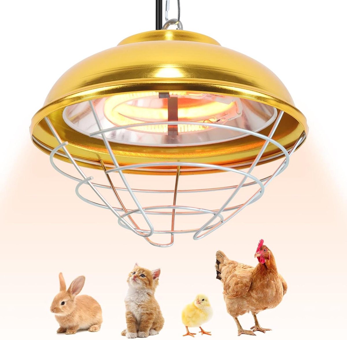 Hangende Kip Verwarming - Pluimvee Heater - Kuikens Warm Houden - Waterdicht Ontwerp - 300 Watt - Zilver en Geel
