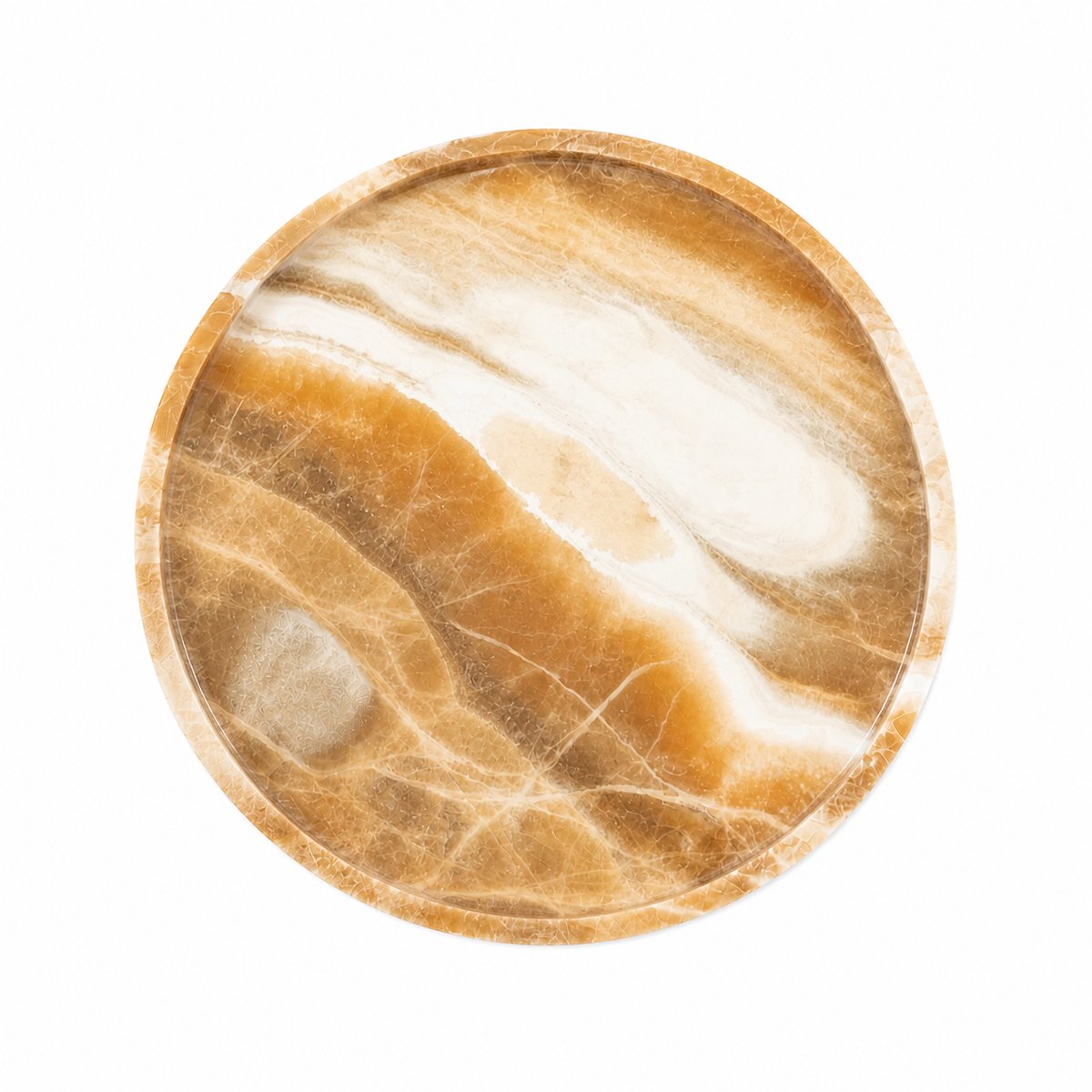 Marmoree - Onyx - Marmeren Tray - Dienblad - Rond - Natuursteen - Beige/Bruin - 30cm