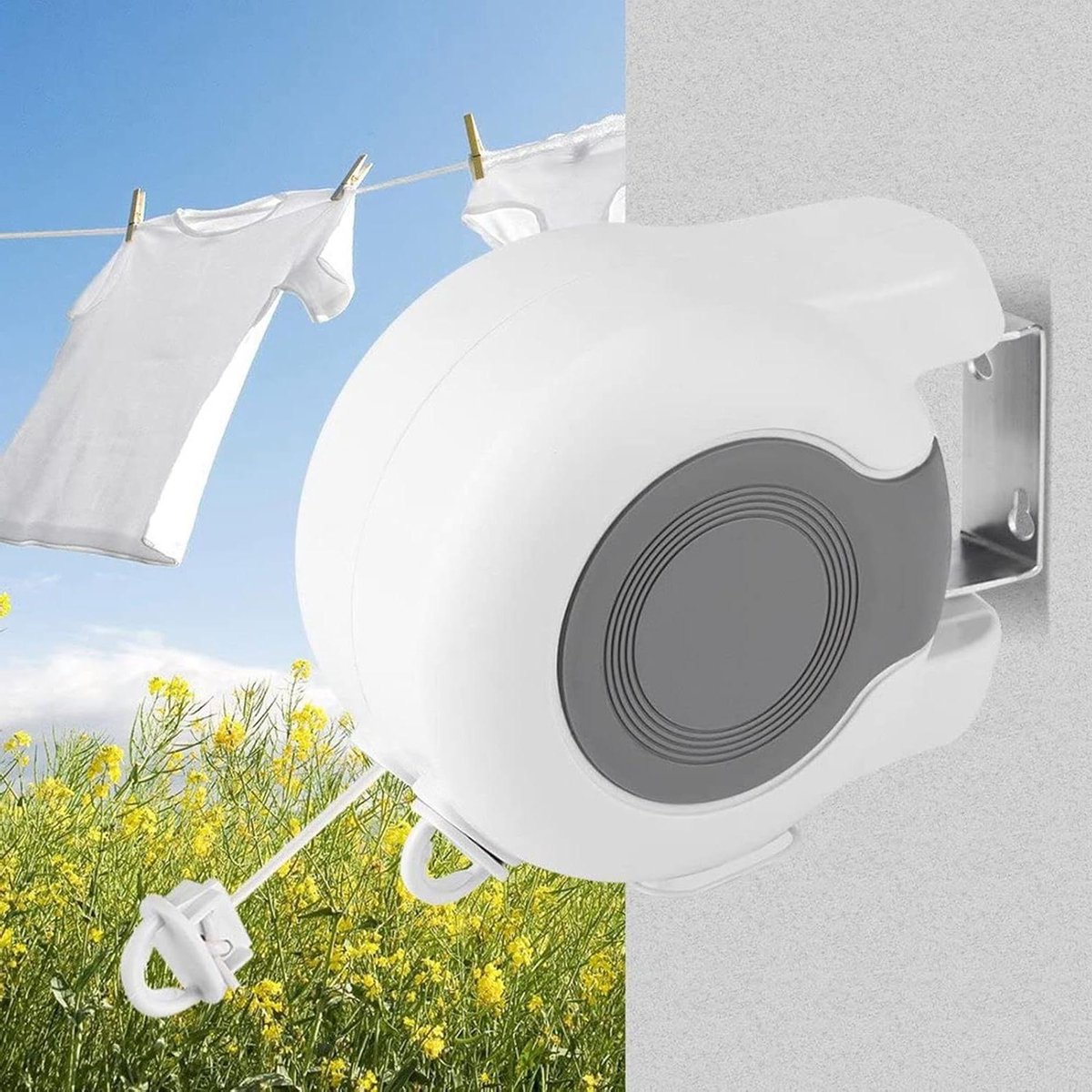 Intrekbare Waslijn - Waslijn Binnen Buiten - Kleding Drogen - Dubbele Lijn - 26 Meter - Wit