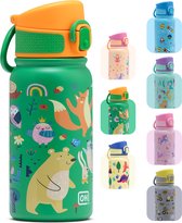 BentOH! RVS Waterfles 350ml voor Kinderen - Forest - Anti-overloop & Lekvrij – Met Eén Hand te Openen – BPA-vrij & Vaatwasserbestendig
