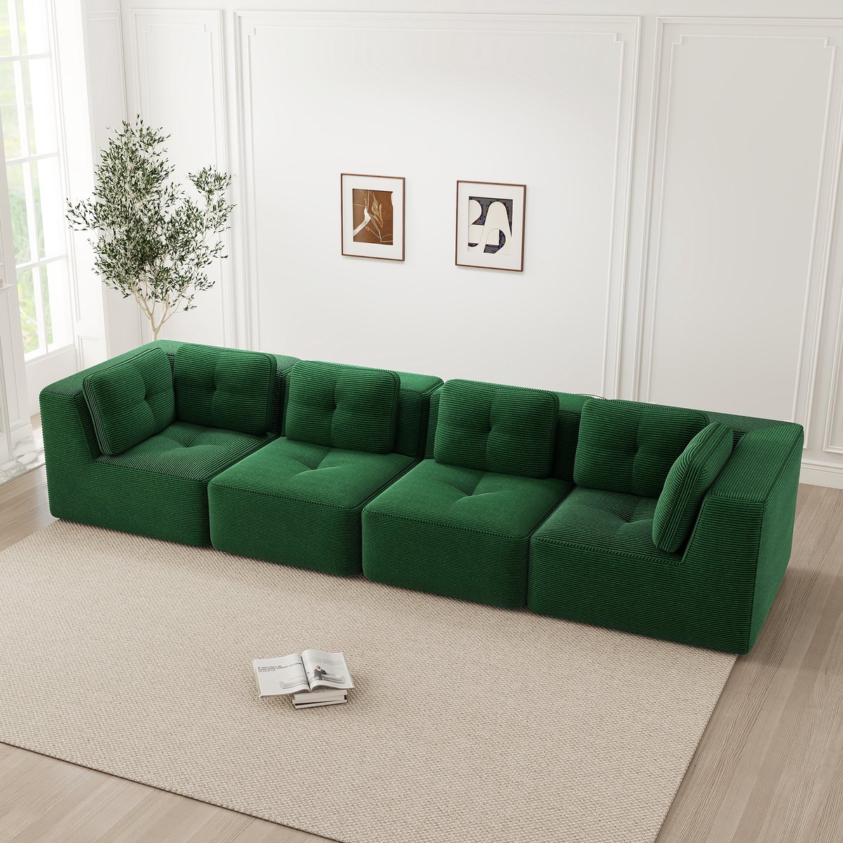 MODFU Modulaire Hoekbank - Geen Montage Vereist - Antislip - Modern - Ribfluweel - Groen Groente