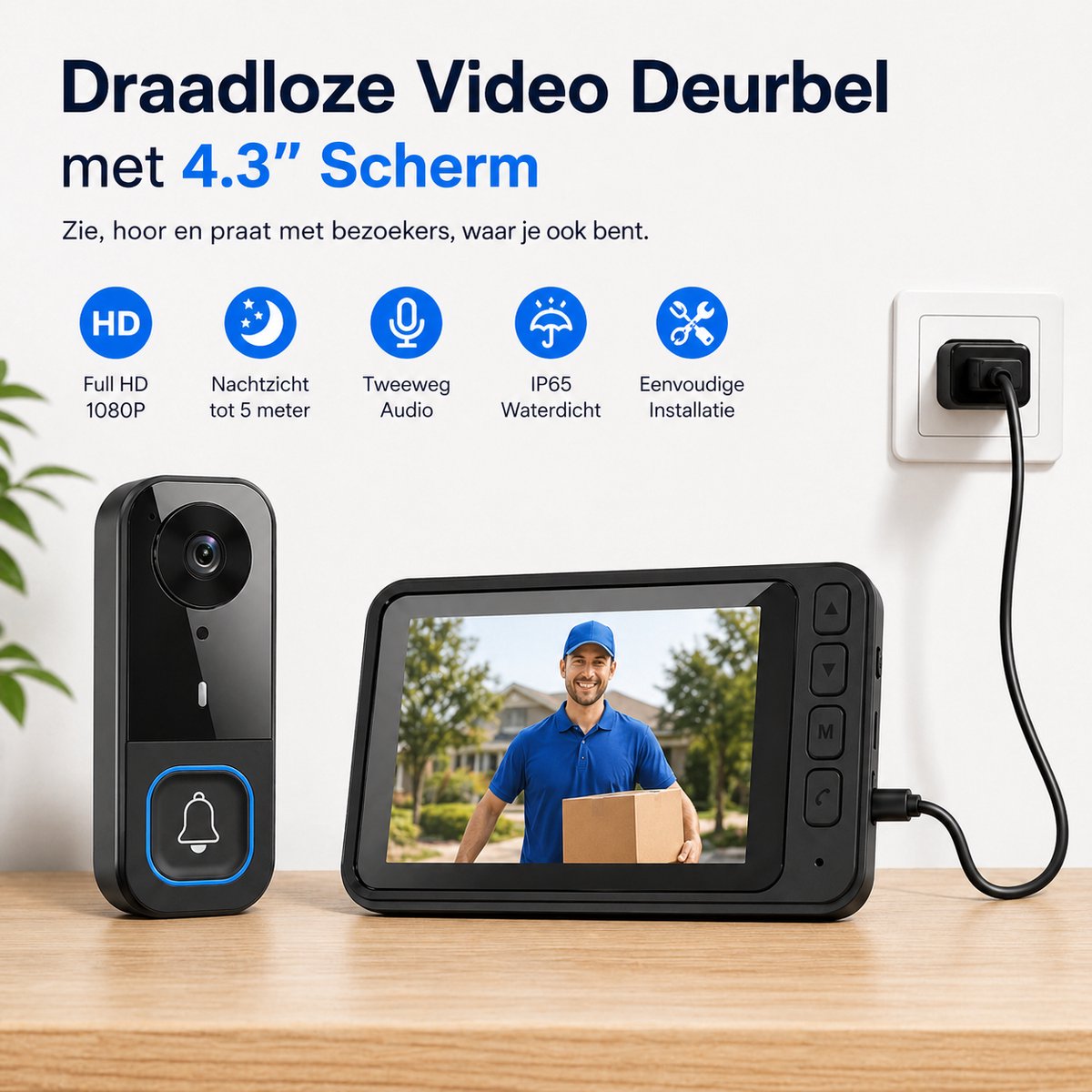 WINNES Draadloze Video Deurbel met Camera en 4.5 Inch Scherm – Zonder WiFi & App - Geen Abonnement - Nachtzicht - 120° Kijkhoek – foto 8