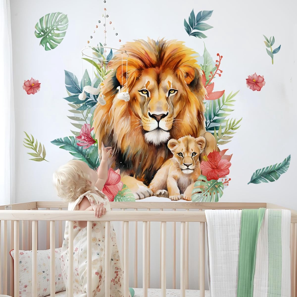 Allecto - Grote Leeuw Muurstickers - Aquarel Bos Dier - Decoratieve Muurdecoratie - Kids Slaapkamer - Verwijderbare Muurstickers - Geschikt voor Ki...
