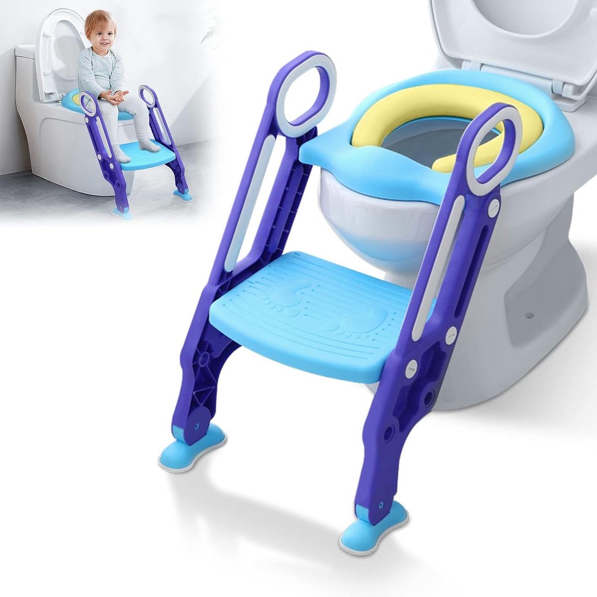 Opvouwbare toilettrainer - Potjestrainer kind Kinderpotje trap - Zindelijkheidstraining kind - In hoogte verstelbaar - Voor 1-7 jaar - Lila