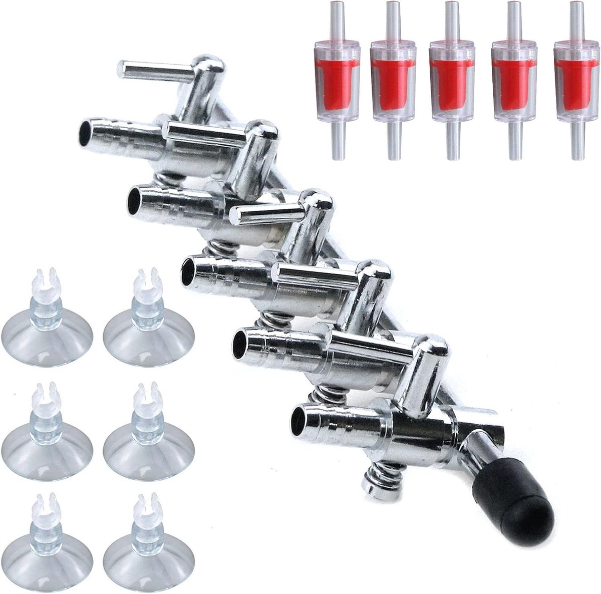 Aquarium Luchtpomp Accessoires - Luchtpomp Splitter Kit - Aquarium Onderhoud - 5-Weg Controle Klep - 166 cm - Zilver
