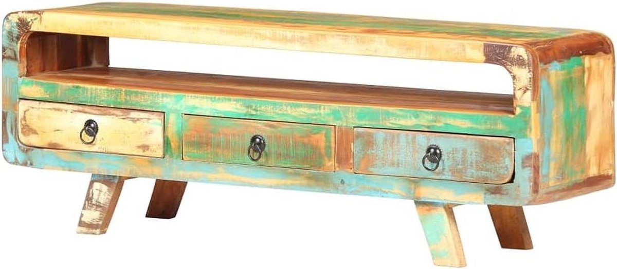 Tv-meubel Gerecycled Hout - Dressoir Hifi Kast - Opbergen Woonkamer - Uniek Vintage Karakter - 117x30x41 cm - Meerkleurig Bruin