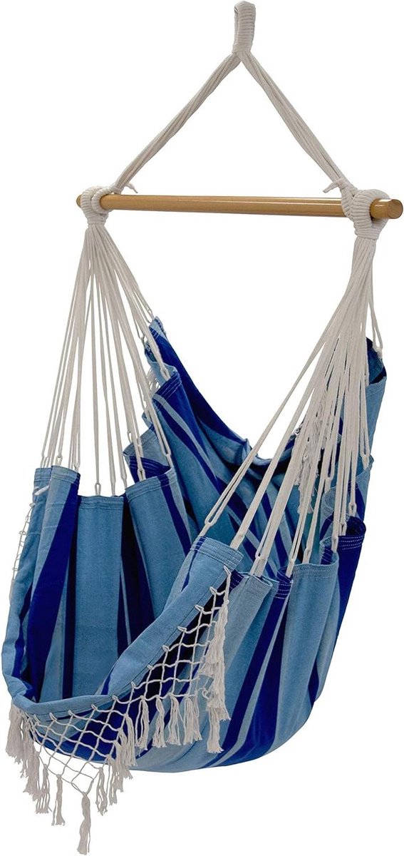 Hangmat Stoel - Schommelstoel Katoen - Ontspannen Buiten - Geweven Katoen - 113 kg Capaciteit - Blauw Groen
