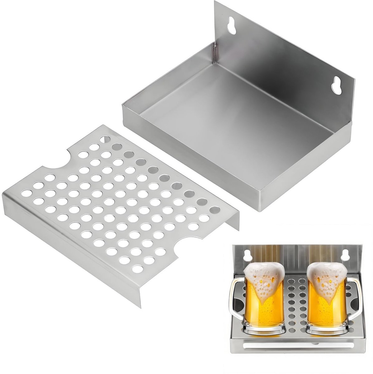 Allecto - Bierdruppelschalen - Roestvrij staal - Wandmontage - Aflopschaal - Voor homebrew kegging - 15,4x11,2x6,7 cm