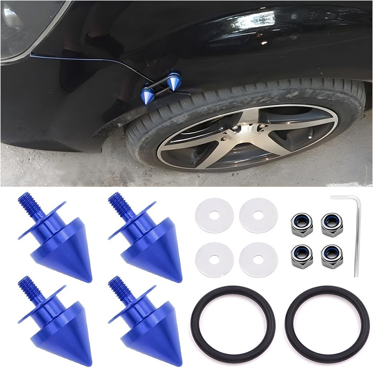 Allecto - Bumper Kofferbak-snelsluitingsset - Auto Accessoires - Blauw - Aluminiumlegering - Rubber - 15 Stuks - Voor Auto's