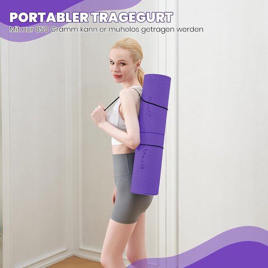 Yogamat met Lijnen - Sportmat Fitnessmat - Yoga en Pilates - Precisie Uitlijning Systeem - 183 x 61 cm - Lila van Yogamat — afbeelding 3