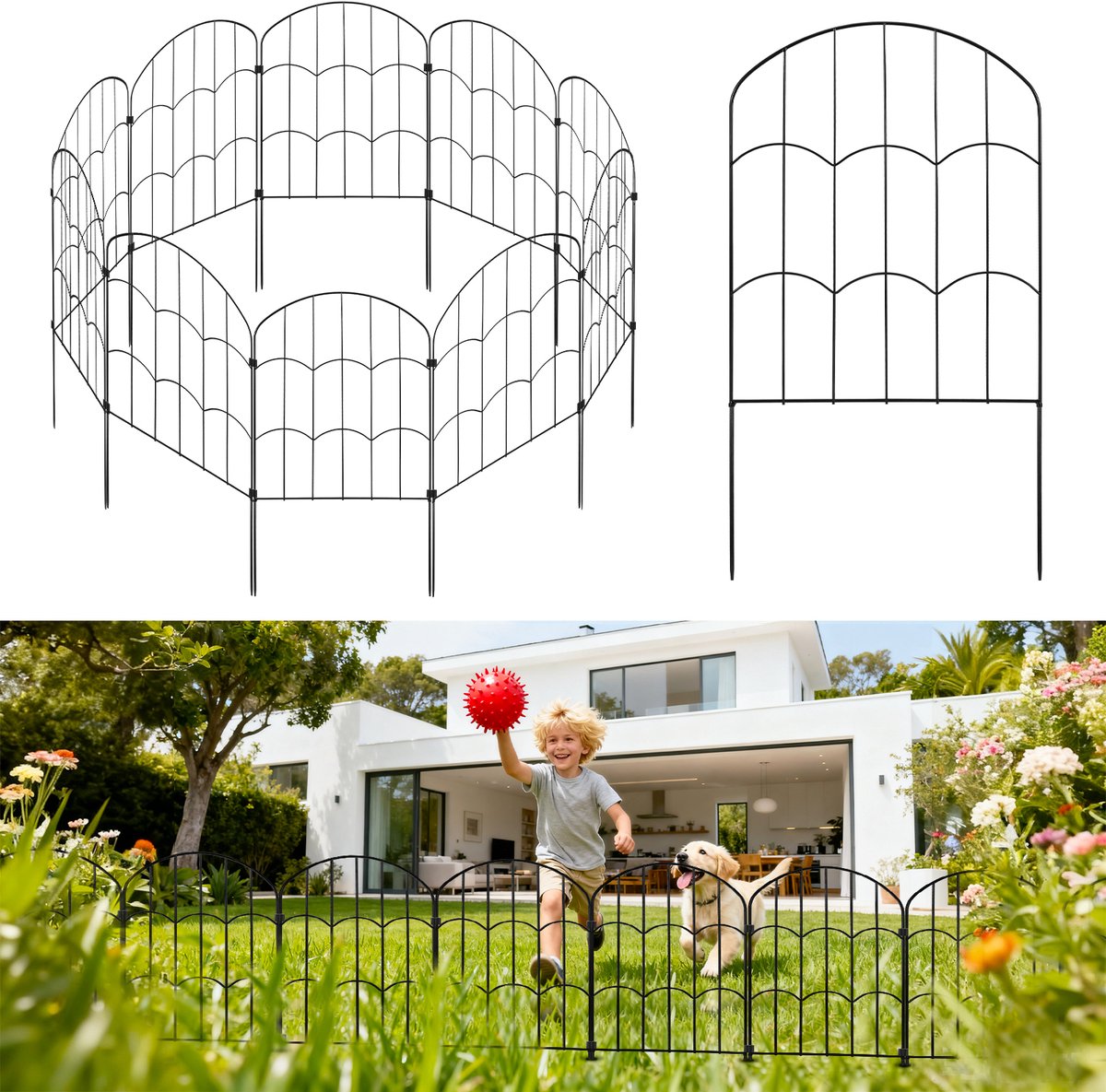 Lemlit Tuinhek 10 stuks - Decoratief Metalen Sierhek 33 x 61 cm - Insteekhek voor Border Bloemperk Gazon en Tuin - Zwart