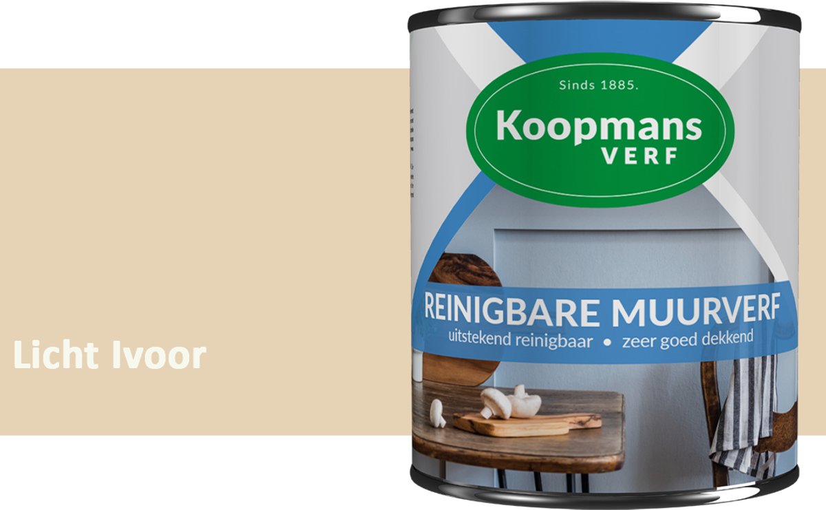 Koopmans Reinigbare Muurverf – Afwasbare Schrobvaste Muurverf Binnen – Mat – Voor Keuken, Woonkamer & Kinderkamer – Licht Ivoor – 2,5 l
