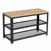 ACAZA Schoenenrek - Schoenenbank - Schoenenkast - 73 x 45 x 30 cm - Industrieel Design - Metaal met Hout - Lichte Eik Kleur