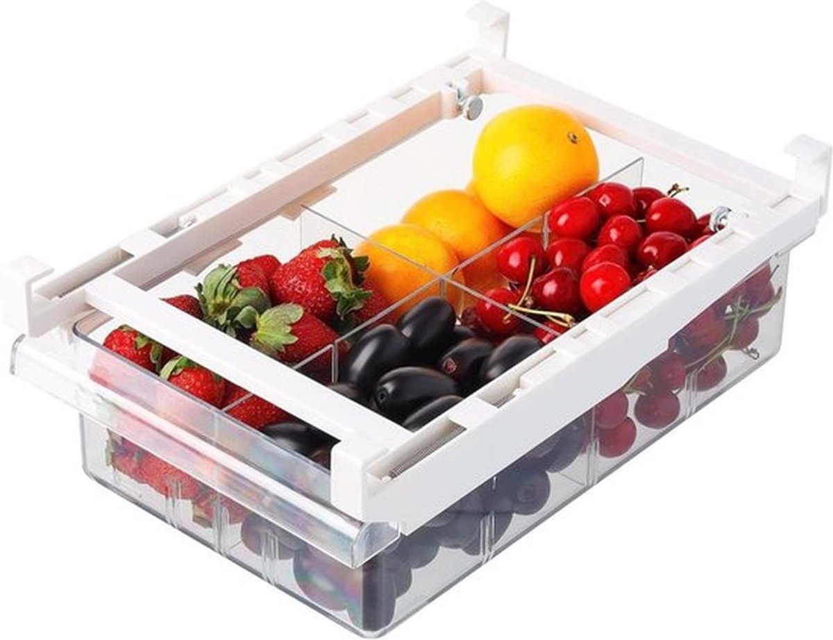 Telescopische Lade-Organizer - Uittrekbare Koelkastopslag - BPA-vrije Kunststof - Diepvries- en Keukenopslag - Fruit- en Groente-Organizer - Geschikt voor Koelkast en Vriezer - Doorzichtig