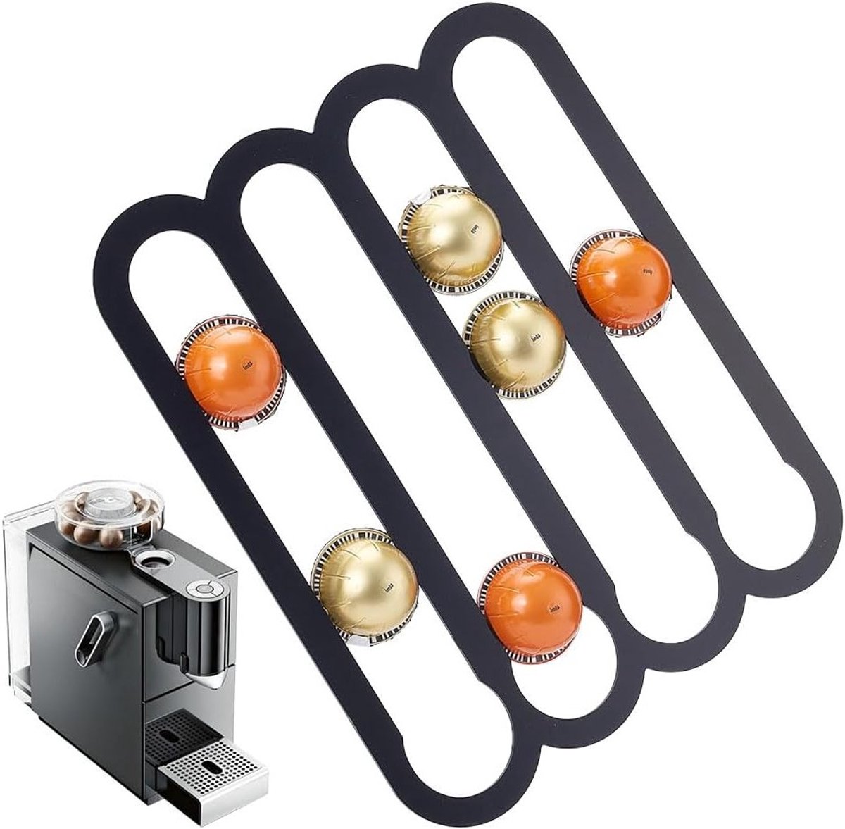 Koffiecapsulehouder van Acryl 14"x11" voor Onderkast - Organisator voor 20 Nespresso Koffiepads met 4 Rails en Ruimtebesparend Ontwerp
