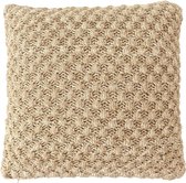 Urbane Hide Popcorn Gebreide Kussenhoes - 45x45 cm - 100% Katoen - Sierkussenhoes Khaki - Stoer Woonaccessoire (Zonder Binnenkussen)