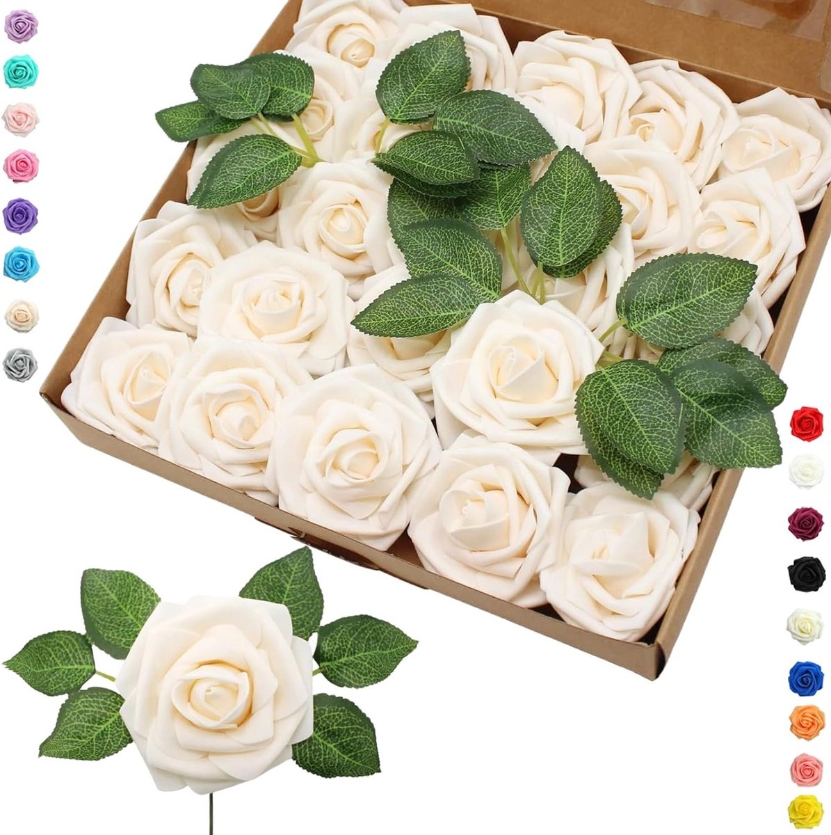 25 Stuks Nep Champagne Rozen - Kunstbloemen met Real Touch Schuim, Perfect voor Bruiloft D