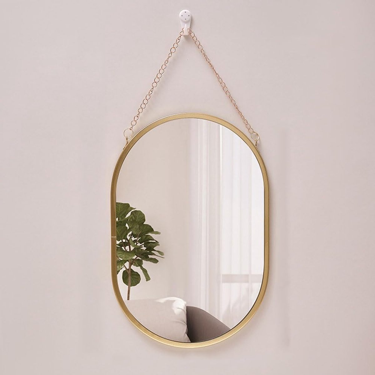 Decoratieve Wandspiegel met Ketting - Elliptische Make-up Spiegel voor Badkamer, Woonkamer