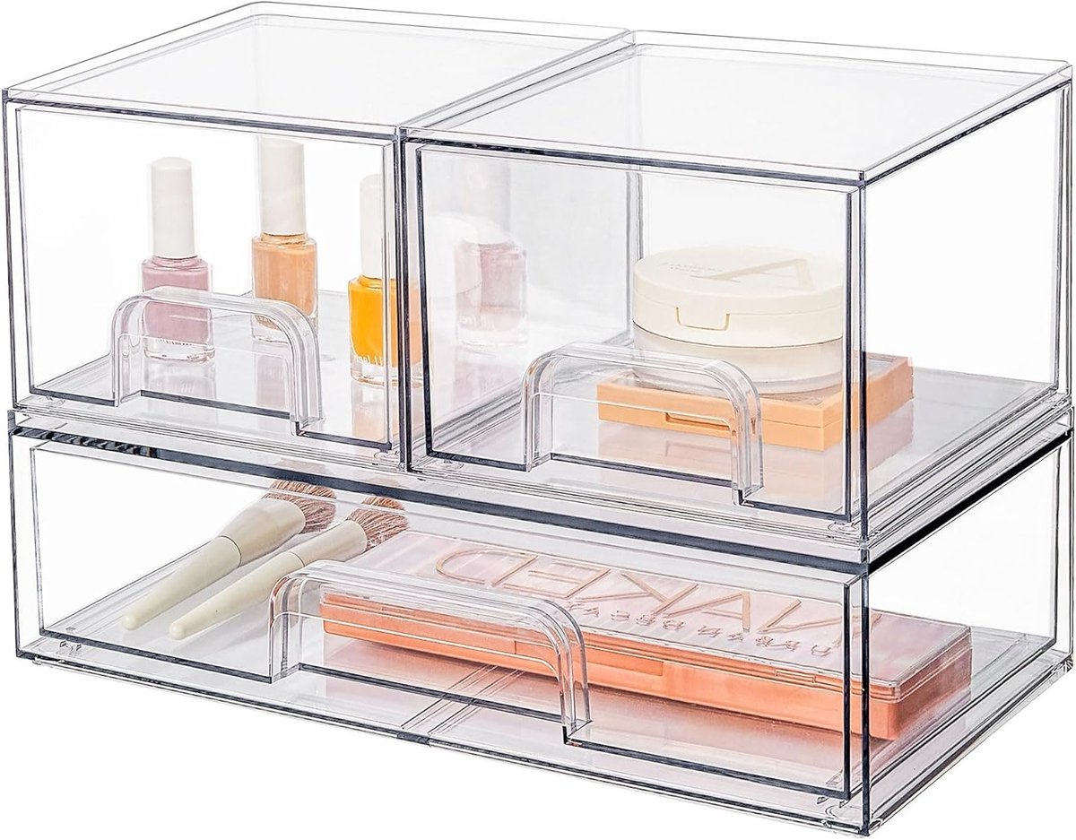 Opslagdozen met 3 Lades, Transparante Organizer voor Kleding, Antislip Lade voor Badkamer, Make-up Tafel en Bureau