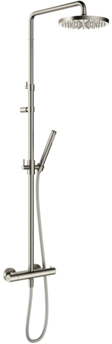 Hotbath Ace - Stortdoucheset - 206 mm Hoofddouche - 330 mm Hartafstand - Glijstang - Staafmodel Handdouche - Geborsteld Nikkel - Opbouw - 1/2 Inch Aansluiting
