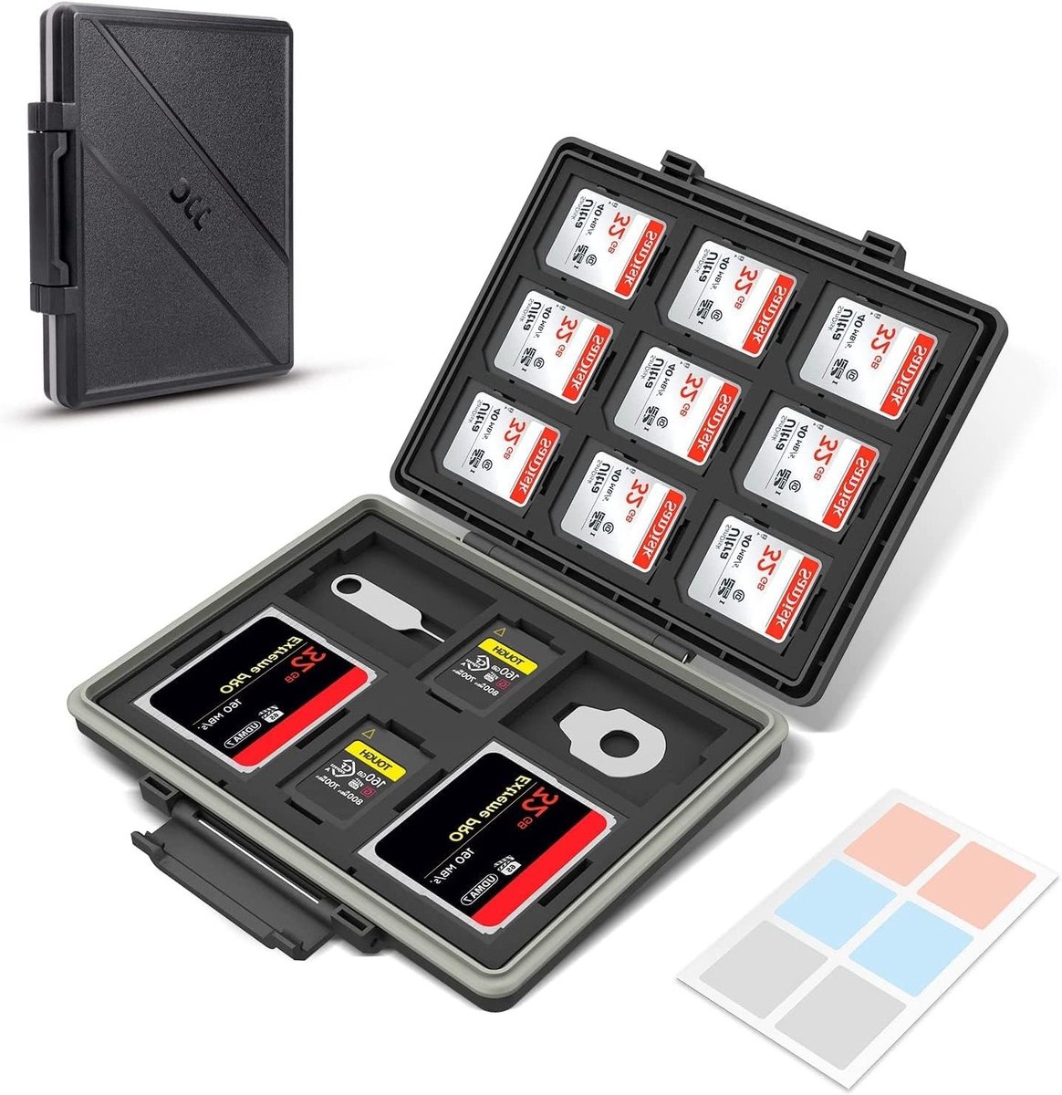 Waterdichte opbergtas voor 45 geheugenkaarten - SD, Micro SD/TF, CFexpress en XQD opslagoplossing