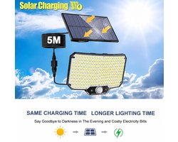Solar wandlamp – 243 LEDS – bewegingssensor – 5 m kabel – IP65 – Zonne-energie – Solar wandlamp voor in de tuin – Solar wandlamp voor buiten – 120° lichthoek – LED – LED wandlamp op zonne-energie – Waterdicht