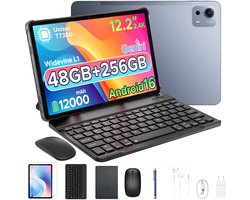 POCKAM P12 Plus - Tablet - 48GB RAM (12+36GB) + 256GB ROM (2 TB/TF) - 12,2 inch 2,4K 120Hz IPS - Android 16 - 12000mAh/18W - T7300 - Wi-Fi 5 - Bluetooth 5.0 - Quad-luidsprekers - Volledige accessoirebundel met toetsenbord en stylus