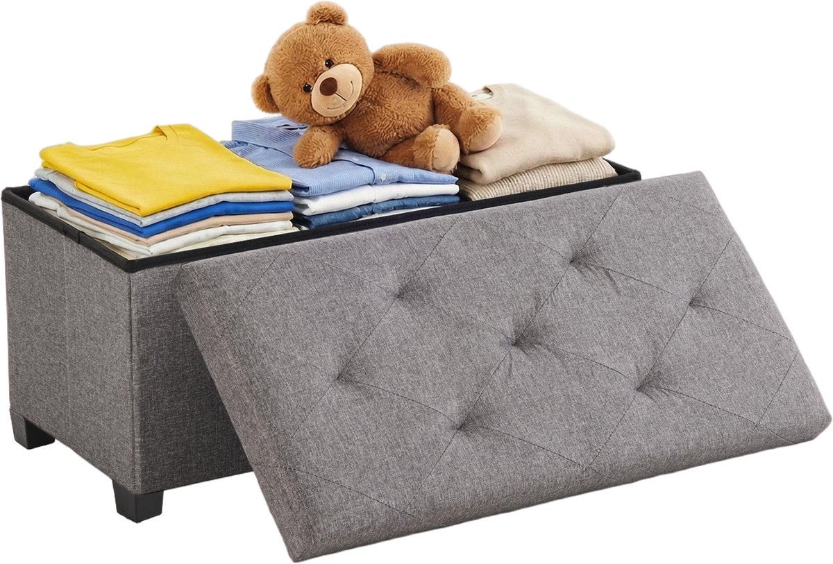 Opvouwbare Opbergbank Met Poten 76×38×38 cm Grijs – 88L Opbergkist Zitbank – Belastbaar 150 kg – Opbergbank Met Voeten