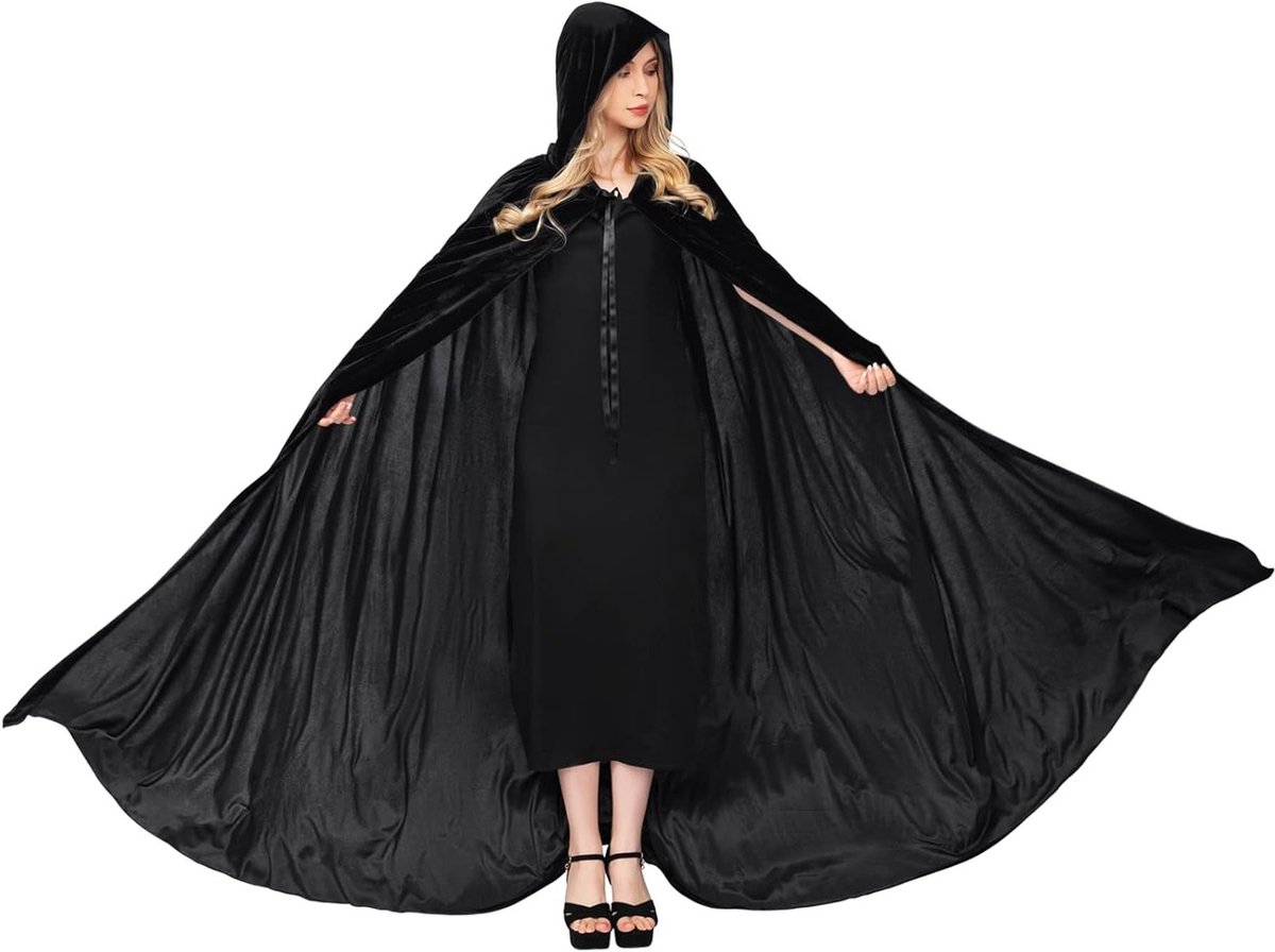Unisex Velours Kapmantel voor Halloween Kostuum - Lange Cape voor Duivel, Heks en Tovenaar Cosplay en Feestjes