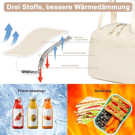 Geïsoleerde Lunchtas voor Vrouwen, Herbruikbare Lunchbox met Rits, Lekvrije Thermische Koeltas, Grote Capaciteit, Beige van KZQ — afbeelding 4