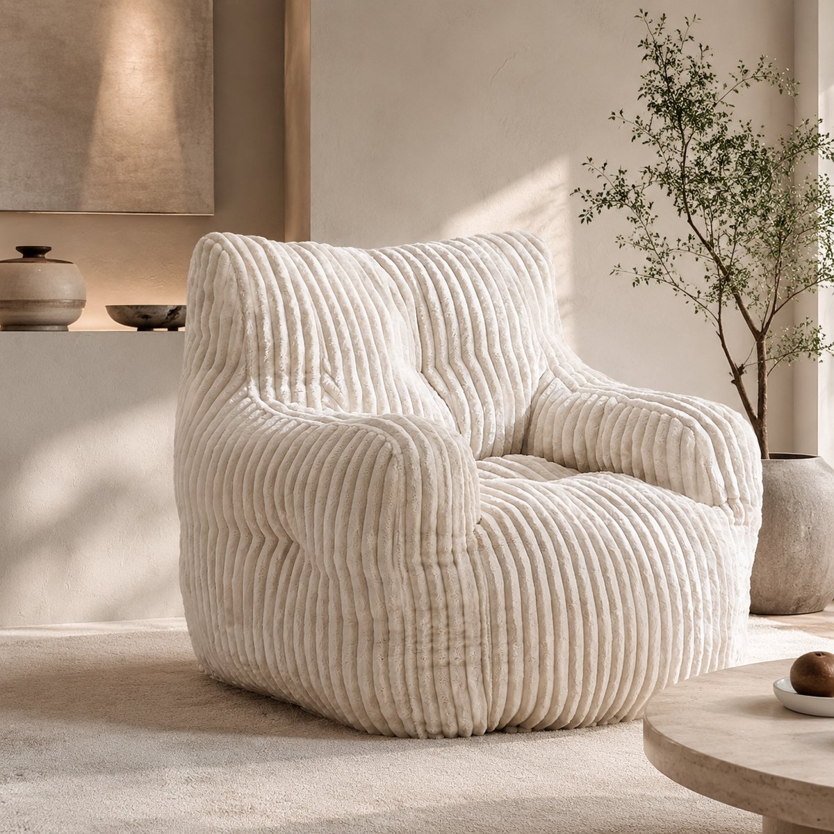 Welltin Zitzak Stoel - Corduroy Stof - zacht - Met Ergonomisch Ontwerp - Volwassenen - Binnen - Woonkamer - Beige