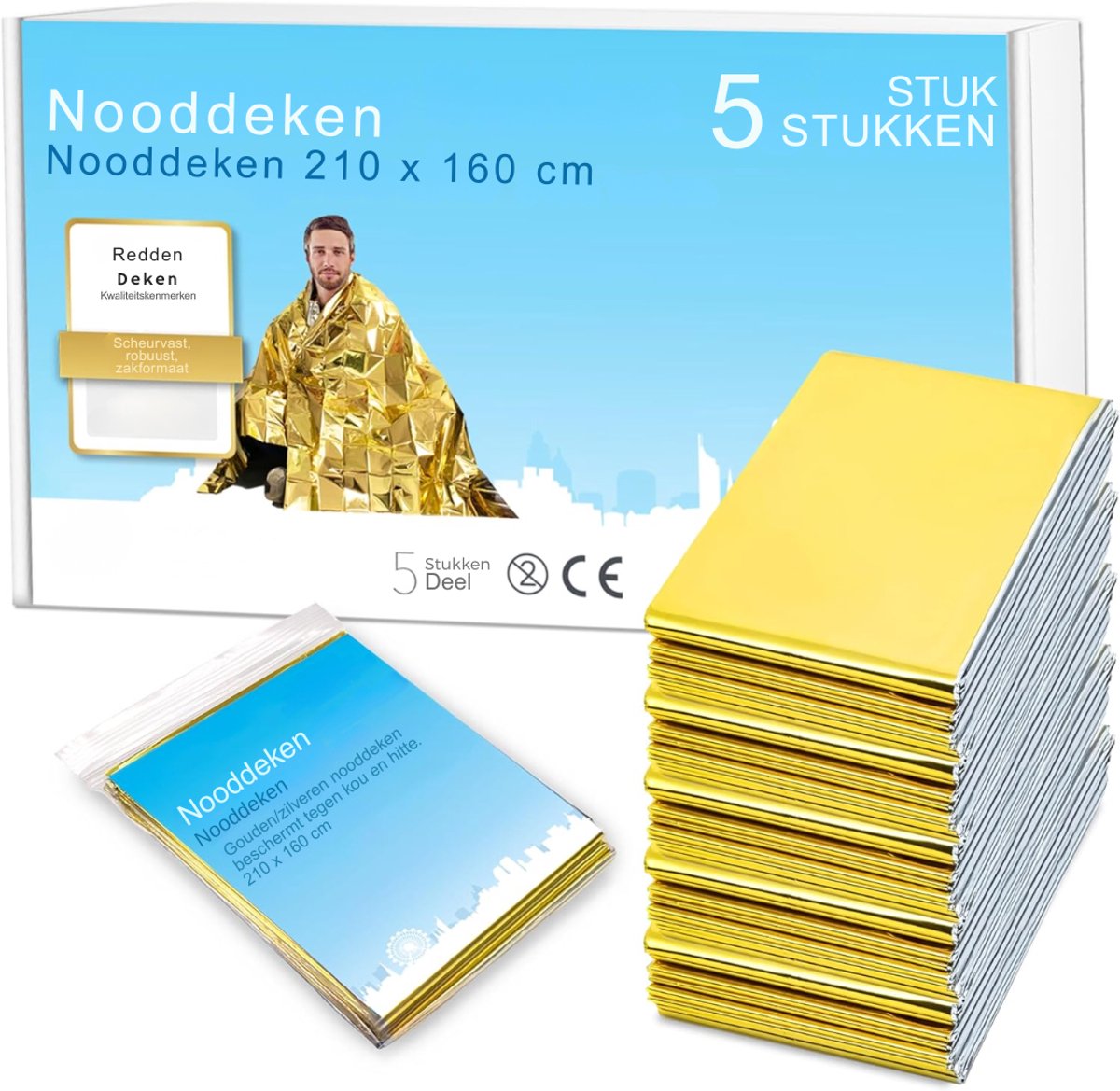 Aura® Nooddeken - Isolatiedeken - Reddingsdeken - Goud/Zilver - 210cm x 160cm x 1cm